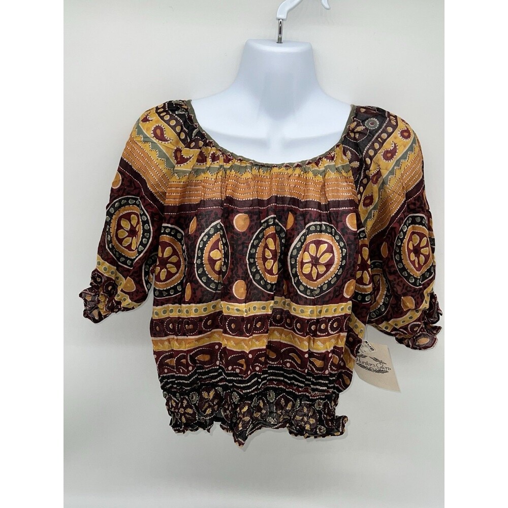 VTG Deadstock Hunter's Glen Women's Classic Multicolored Cotton Peasant Blouse-L